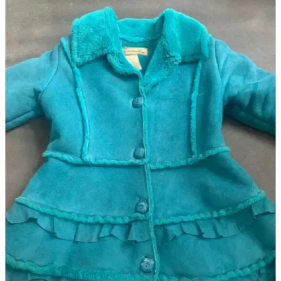 Girls Widgeon Kids Aqua Ruffled Winter Peacoat: Size 6 - Picture 4 of 7